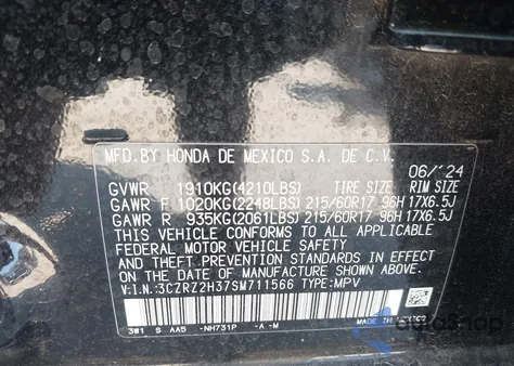 2025 Honda Hr-V Awd Lx from USA, damaged, VIN 3CZRZ2H37SM711566